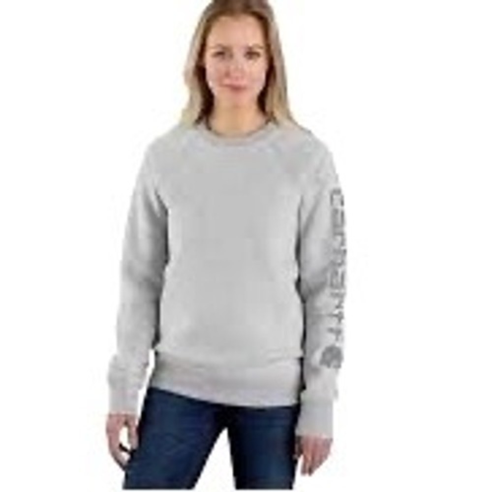 Carhartt Women Relaxed Fit Logo Sleeve Crewneck Sweatshirt Gray TS6718-W Small
